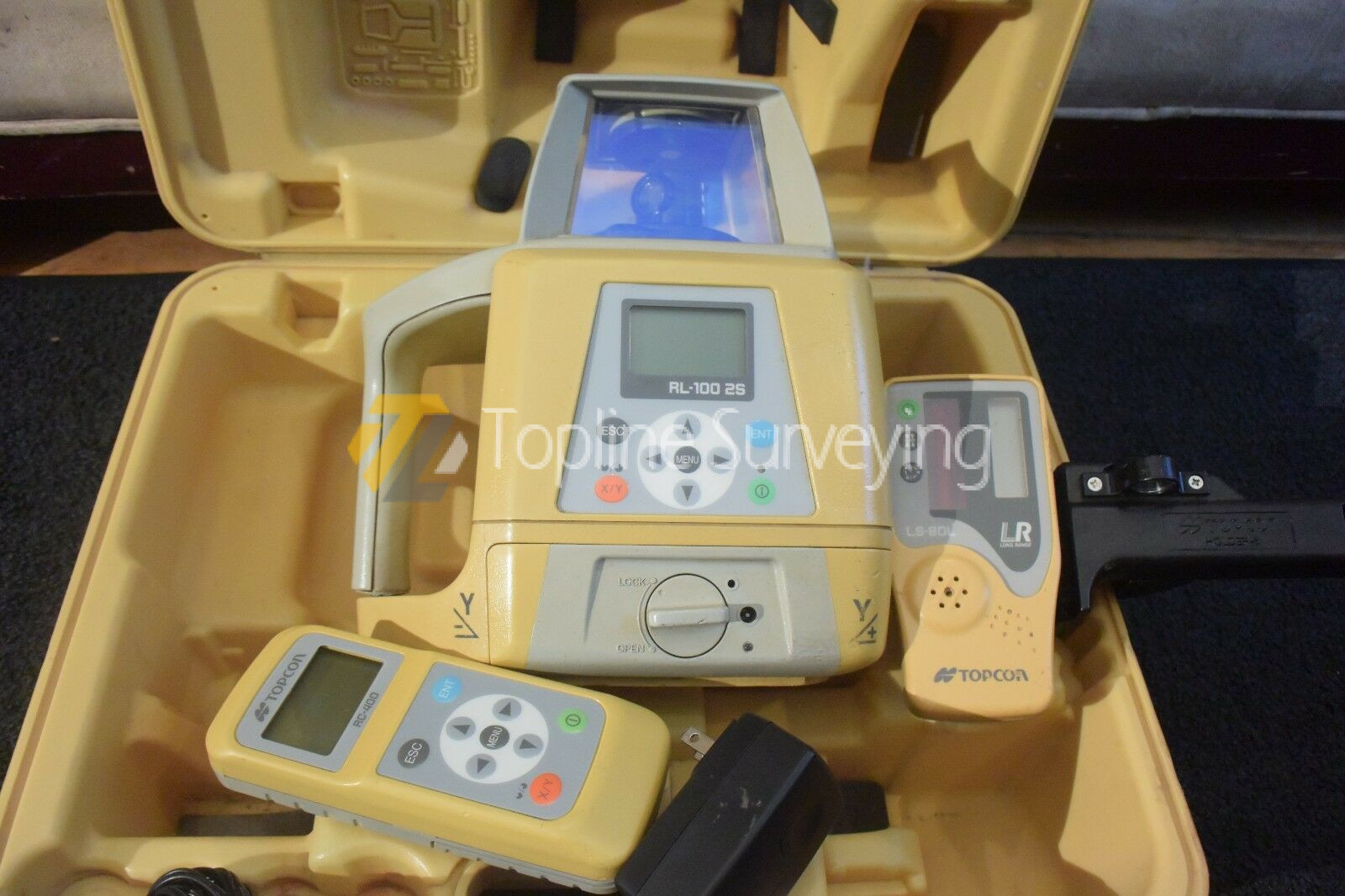 Topcon Dual Slope Rotary Laser Model RL 100-2S Remote RC-400 Detector LS-80L